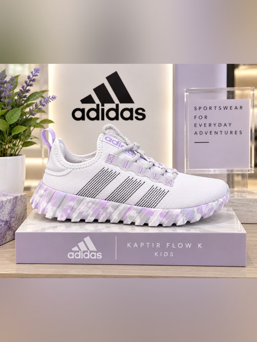 adidas Kaptir Flow K Kids Sneakers –Boys & Girls 6Y – White/Grey/Lavender – NIB